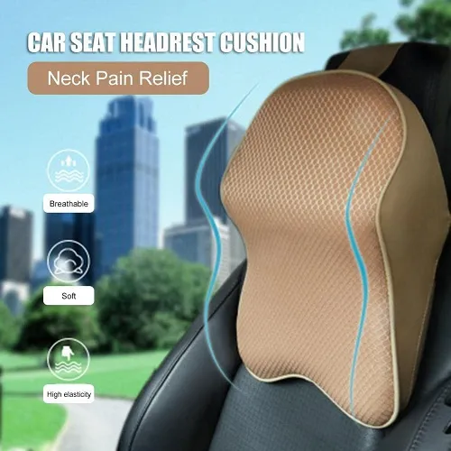 Universal Car Neck Seat Pillow â Soft Memory Foam Headrest (Beige & Black) - Image 3