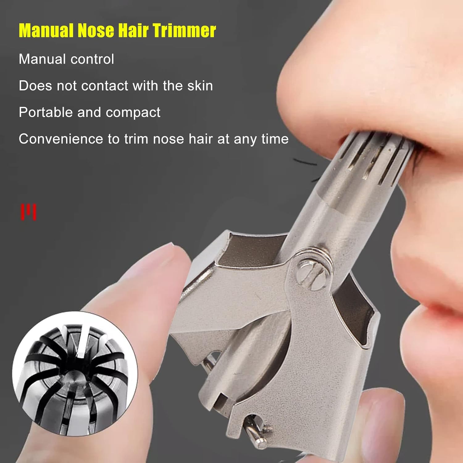 Stainless Steel Manual Nose Hair Trimmer Portable 6-Teeth Precision Trimming Tool with Drawstring Bag and Brush - Image 2