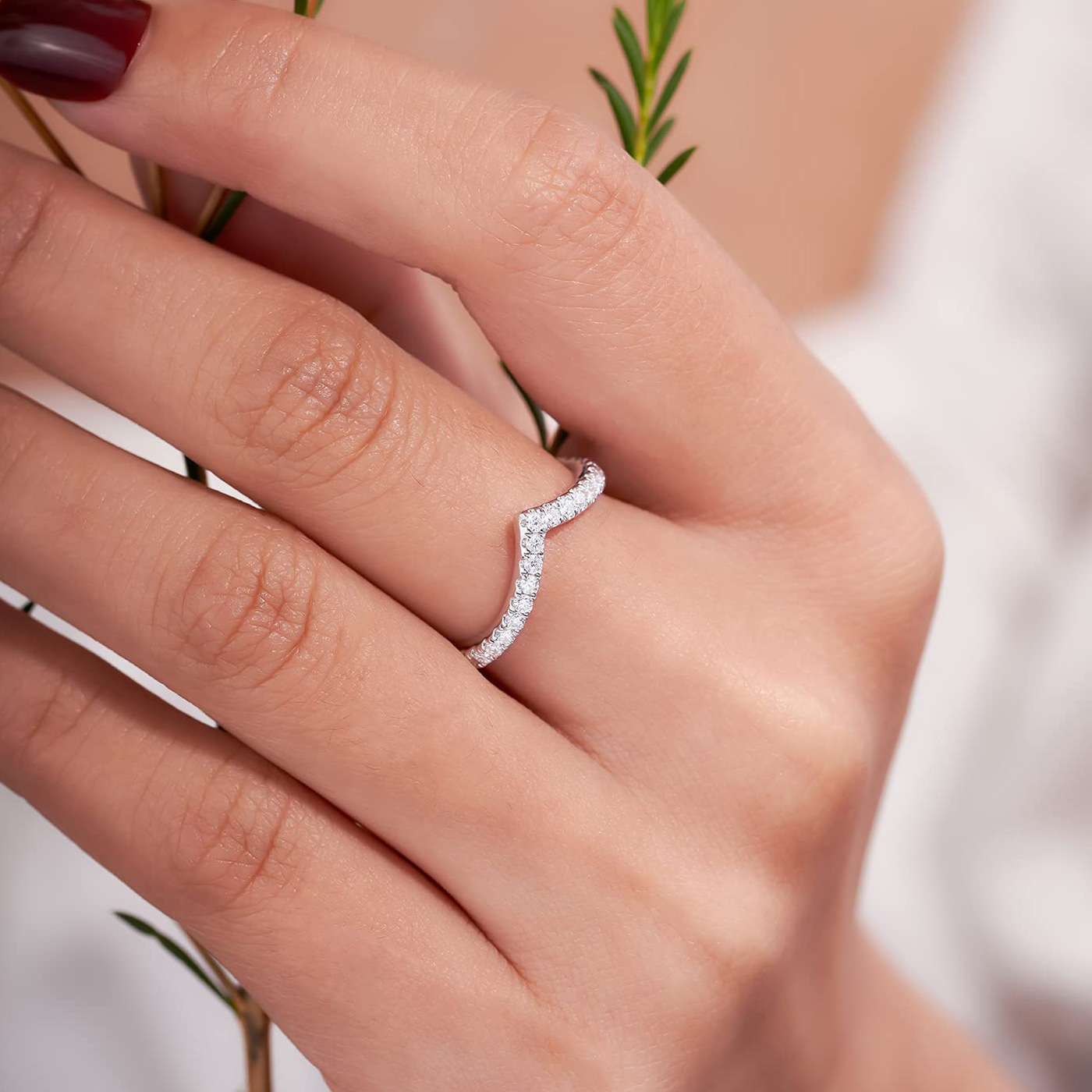 V-Shaped Diamond Ring for Women – Dainty Wishbone Stacking Ring in 14K Gold with Natural Diamonds - Image 2
