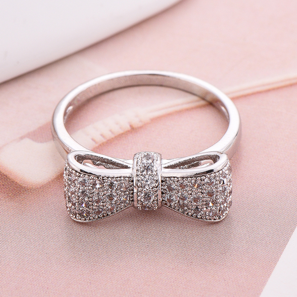 Women Zircon Bow Ring – White Elegant Affordable Daily Wear Jewelry | Cute Bow Design Ring - Image 3