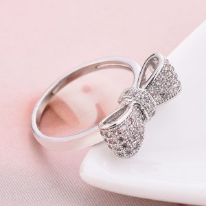 Women Zircon Bow Ring – White Elegant Affordable Daily Wear Jewelry | Cute Bow Design Ring