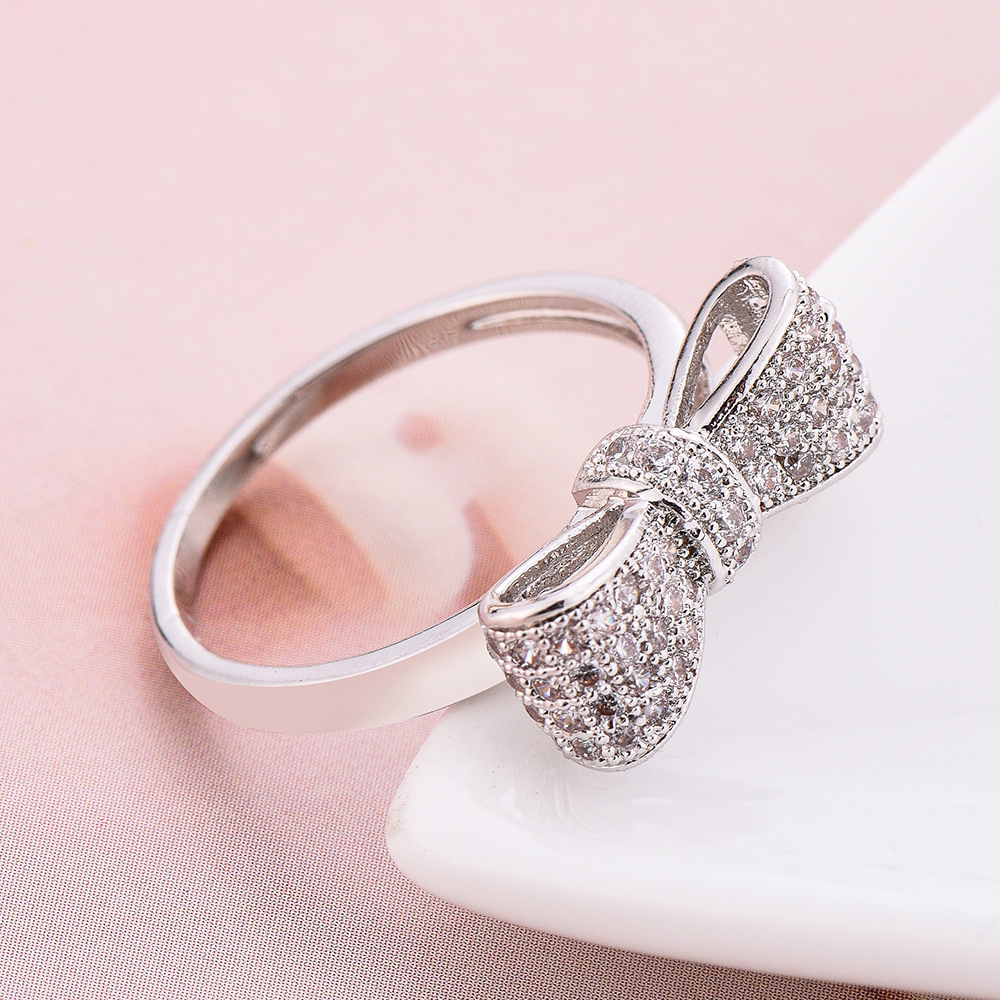 Women Zircon Bow Ring – White Elegant Affordable Daily Wear Jewelry | Cute Bow Design Ring