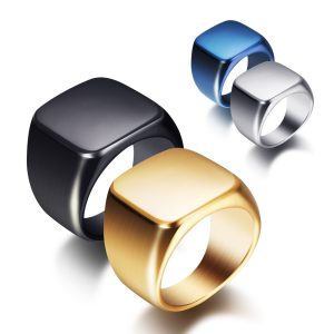 Stainless Steel Retro Square Rings β 18mm Bold Statement Ring for Men & Women (Gold, Black, Blue, Silver)