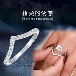 V-Shaped Diamond Ring for Women – Dainty Wishbone Stacking Ring in 14K Gold with Natural Diamonds