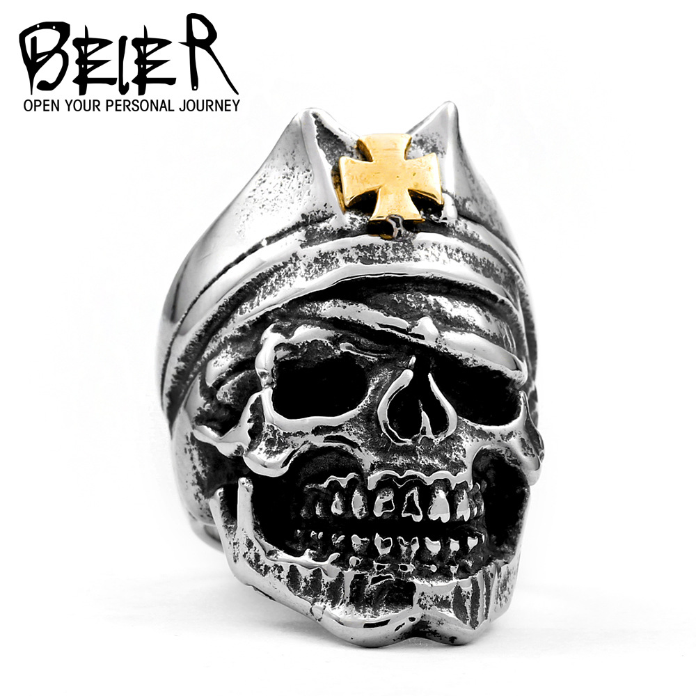 Men's Vintage Gold Cross Skull Ring | Titanium Steel Fashion Ring