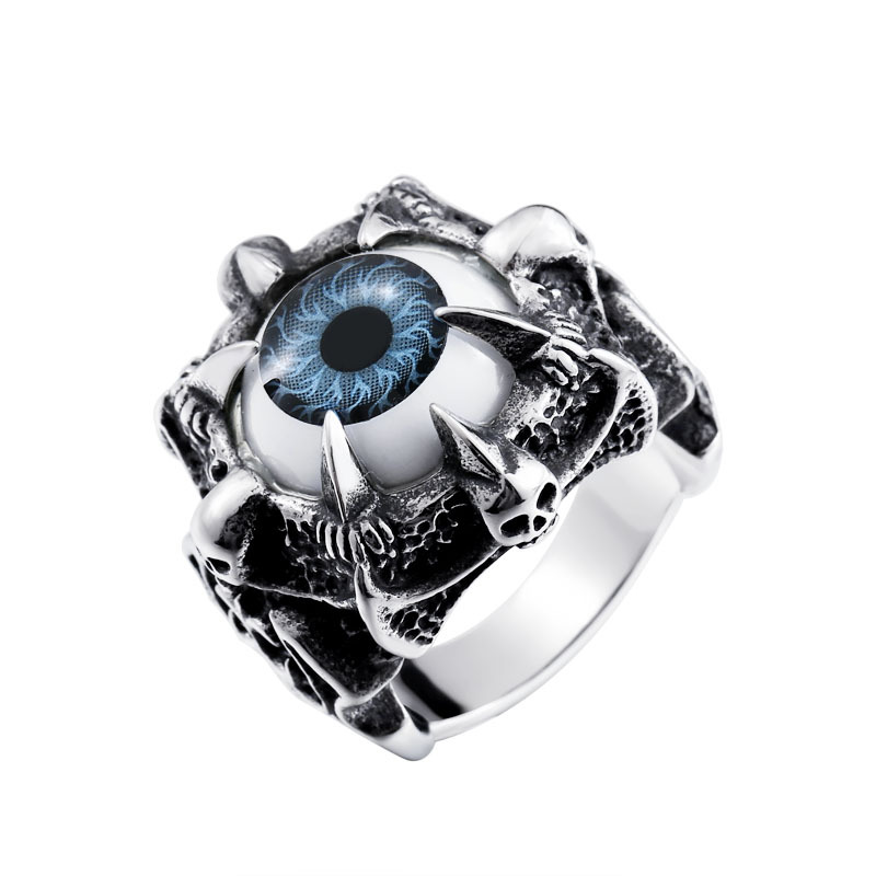 Menβs Stainless Steel Devil Eye Ring Blue Crystal Stone | Bold Gothic Biker Fashion Statement Ring for Daily Wear, Party, Wedding & Gift for Men - Image 2