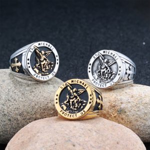 Men’s Angel Cross Ring 316L Stainless Steel | Bold Gothic Christian Symbol Fashion Jewelry for Daily Wear, Street Style, Biker Ring for Men