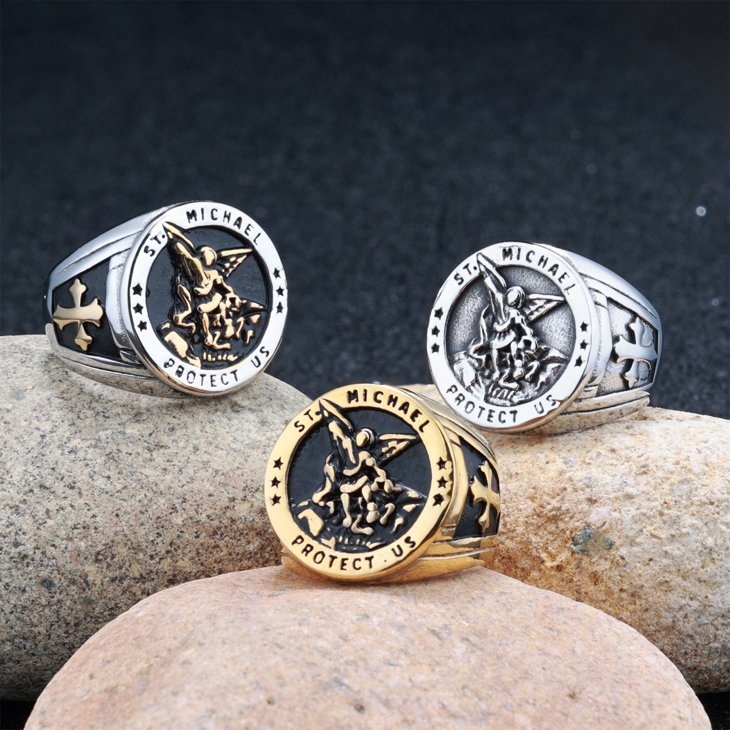 Men’s Angel Cross Ring 316L Stainless Steel | Bold Gothic Christian Symbol Fashion Jewelry for Daily Wear, Street Style, Biker Ring for Men