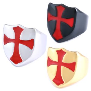Men Red Cross Ring Fashion Jewelry New Arrival | Stylish Stainless Steel Gothic Cross Design Ring for Daily Wear, Party