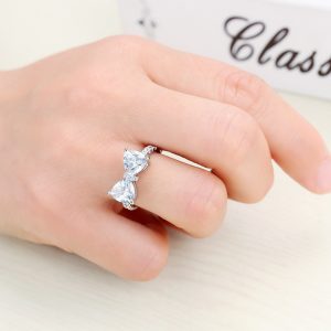White Bow Ring Women Korean Style Zircon Jewelry | Elegant Adjustable Fashion Ring for Daily Wear, Party, Wedding & Gift for Girls