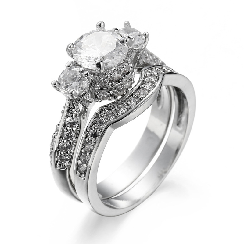 White Zircon Couple Ring Set for Women – Elegant Matching Promise & Engagement Rings - Image 3