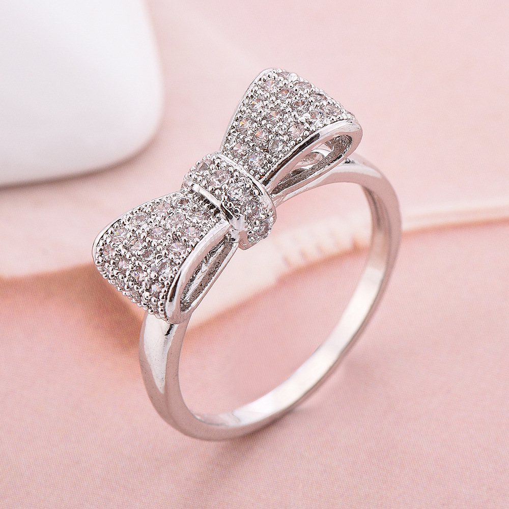 Women Zircon Bow Ring – White Elegant Affordable Daily Wear Jewelry | Cute Bow Design Ring - Image 2