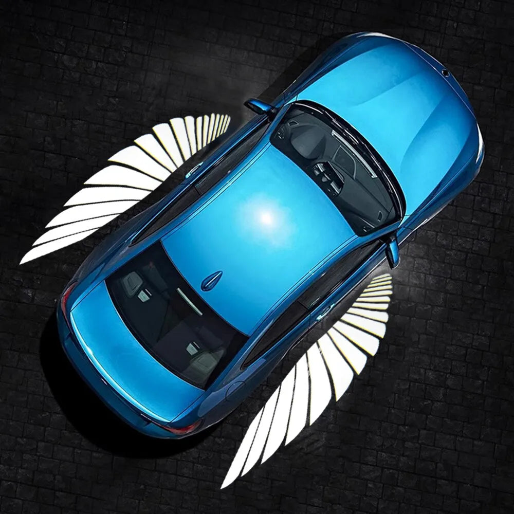 2 Pc Universal Car Rearview Mirror Side LED Angel Wing Light Dynamic Projection Lamp - Image 2