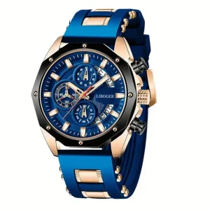 Men's Blue Silicone Cross-Border Watch with Multi-Function Calendar