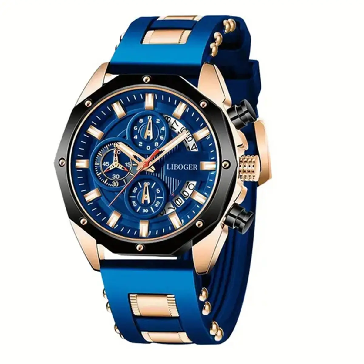 Men's Blue Silicone Cross-Border Watch with Multi-Function Calendar