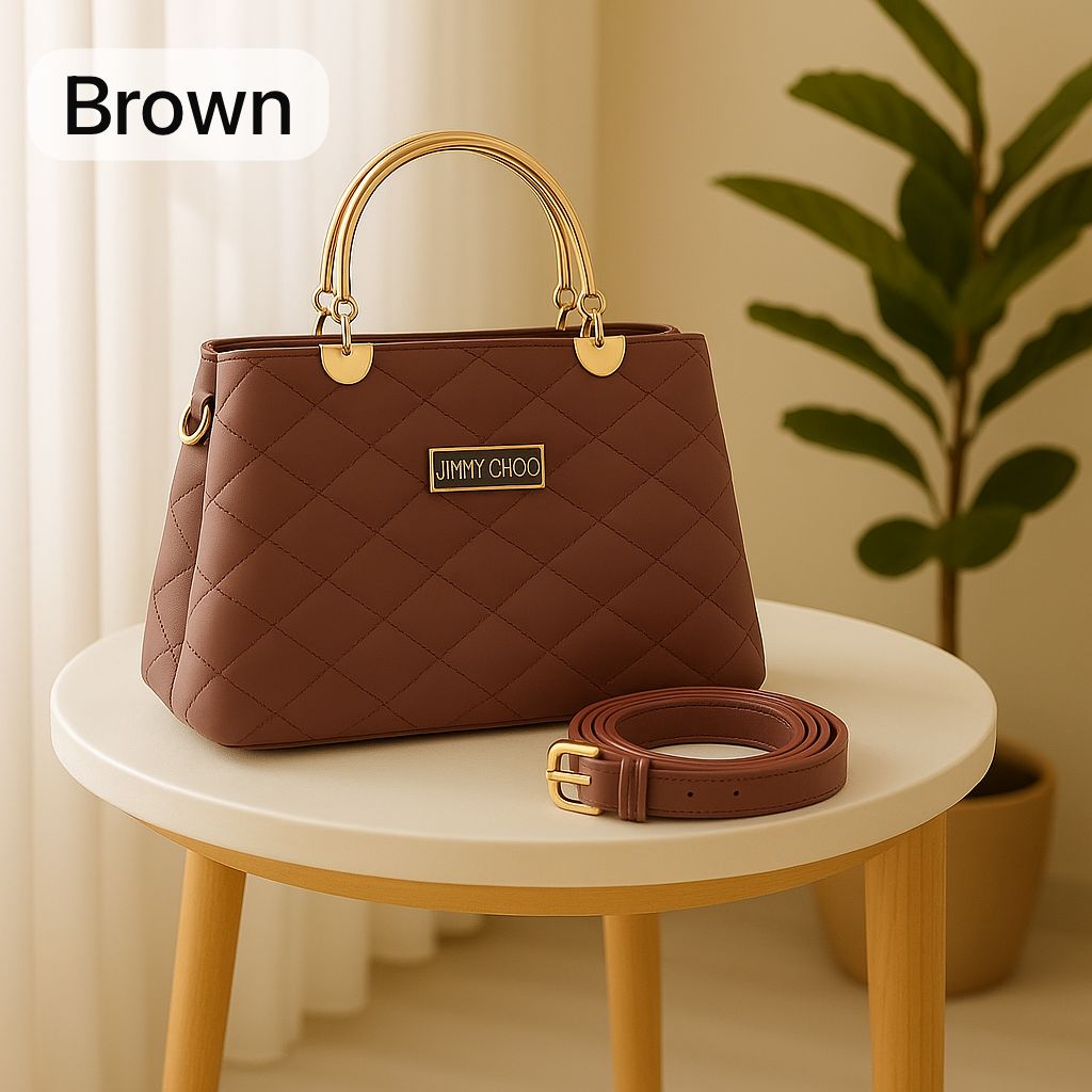 Premium Quilted Faux Leather Handbags with Golden Metal Handles - Elegant Shoulder Tote Collection - Image 4