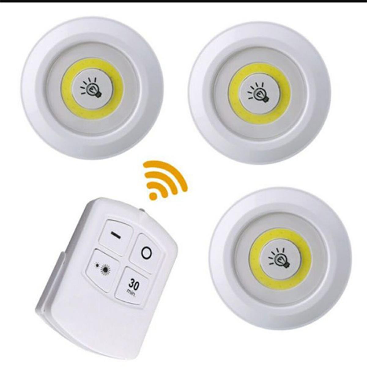 Pack of 3 LED Remote Control Lights Tap Lights with Self Adhesive for Cabinet, Wardrobe & Kitchen (Cell Operated) - Image 3