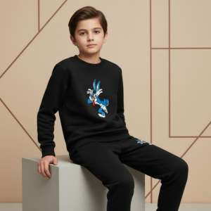 Black Bunny Printed Kids Tracksuit