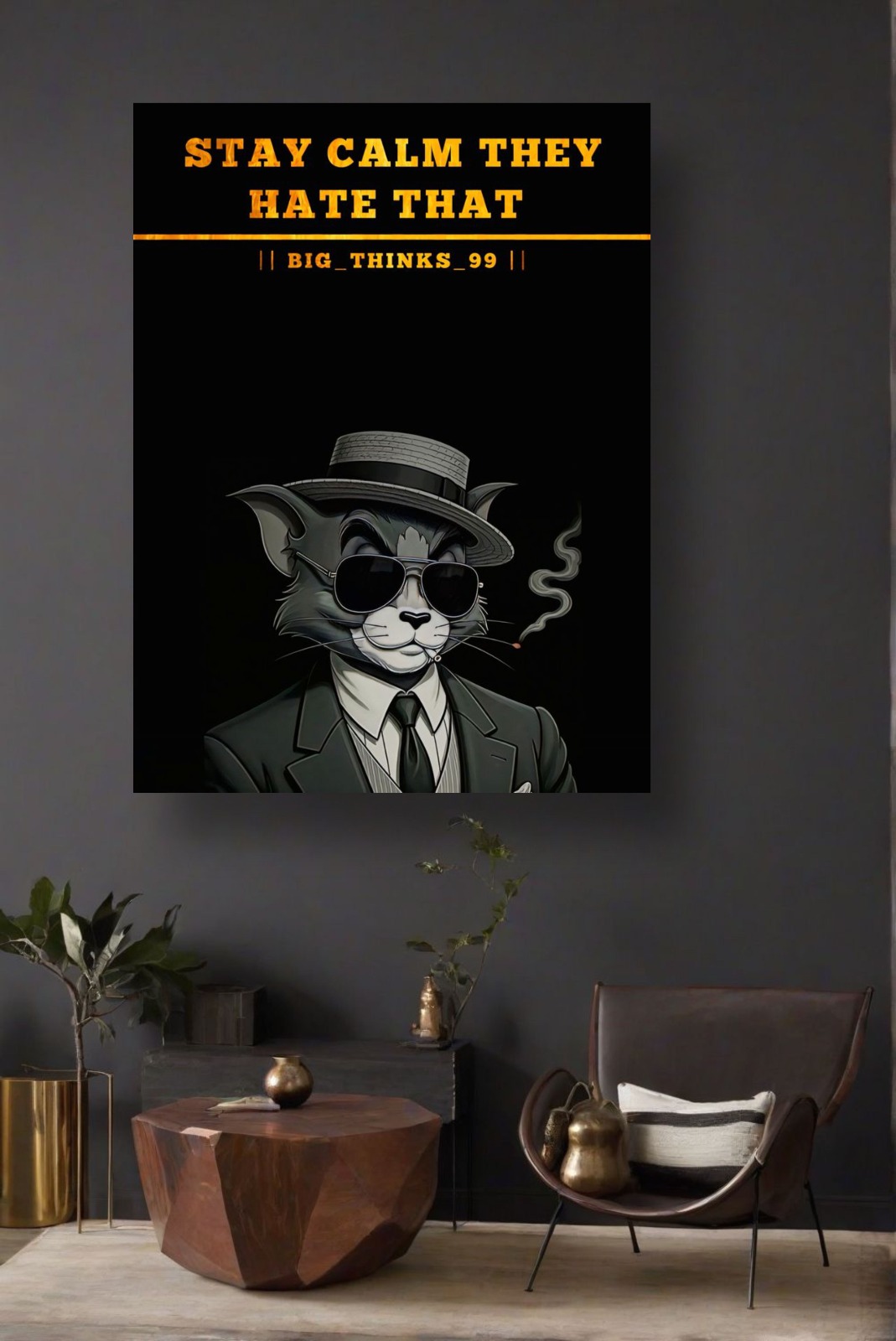 Stay Calm They Hate That Framed Wall Art Stylized Cat Portrait with Quote, 12x16 - Image 2