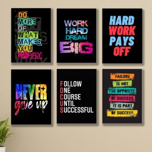 Set of 6 Motivational Wall Art Frames 8x11 MDF with Sticky Backing