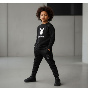 Kids PLAYBOY Printed Stylish Black & Black Tracksuit Set