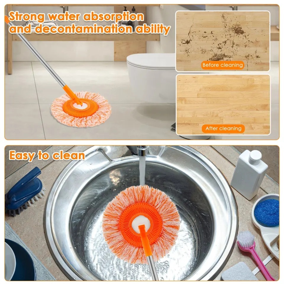 360° Rotating Microfiber Mop | Round Shape | Extendable Adjustable Stick - Image 4