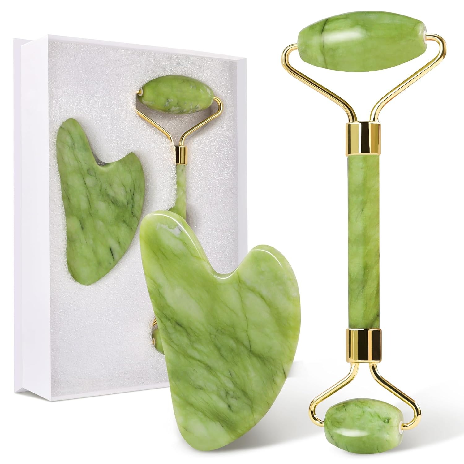 Jade Roller Facial Massager | Manual | With Gua Sha Tool | Natural Skincare | Relax & Refresh - Image 3