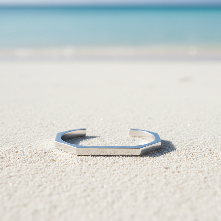 The Heptagon Eclipse: Handcrafted Geometric Titanium Cuff - Image 4