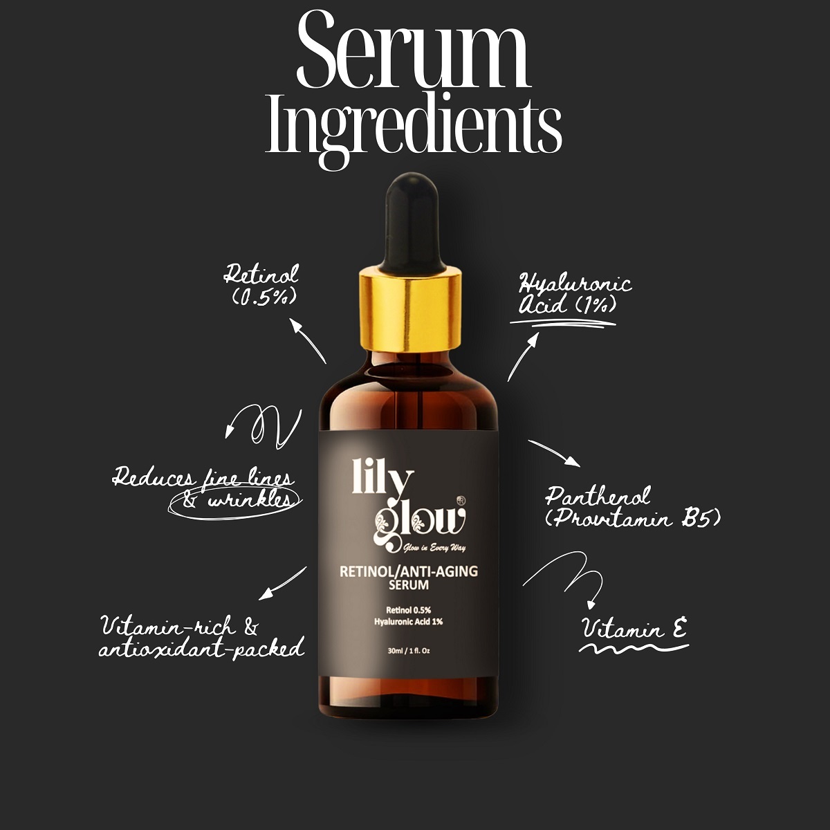 Lily Glow Retinol Anti-Aging Serum for Face Wrinkle Repair, Skin Tightening & Night Care (30ml) - Image 3