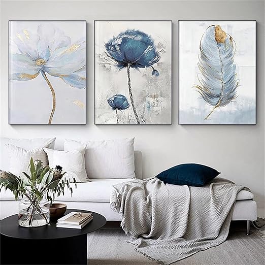 Set of 3 Fresh Posters Flowers & Feather Wall Art Prints (8x11 Inches) with Double Tape - Image 2