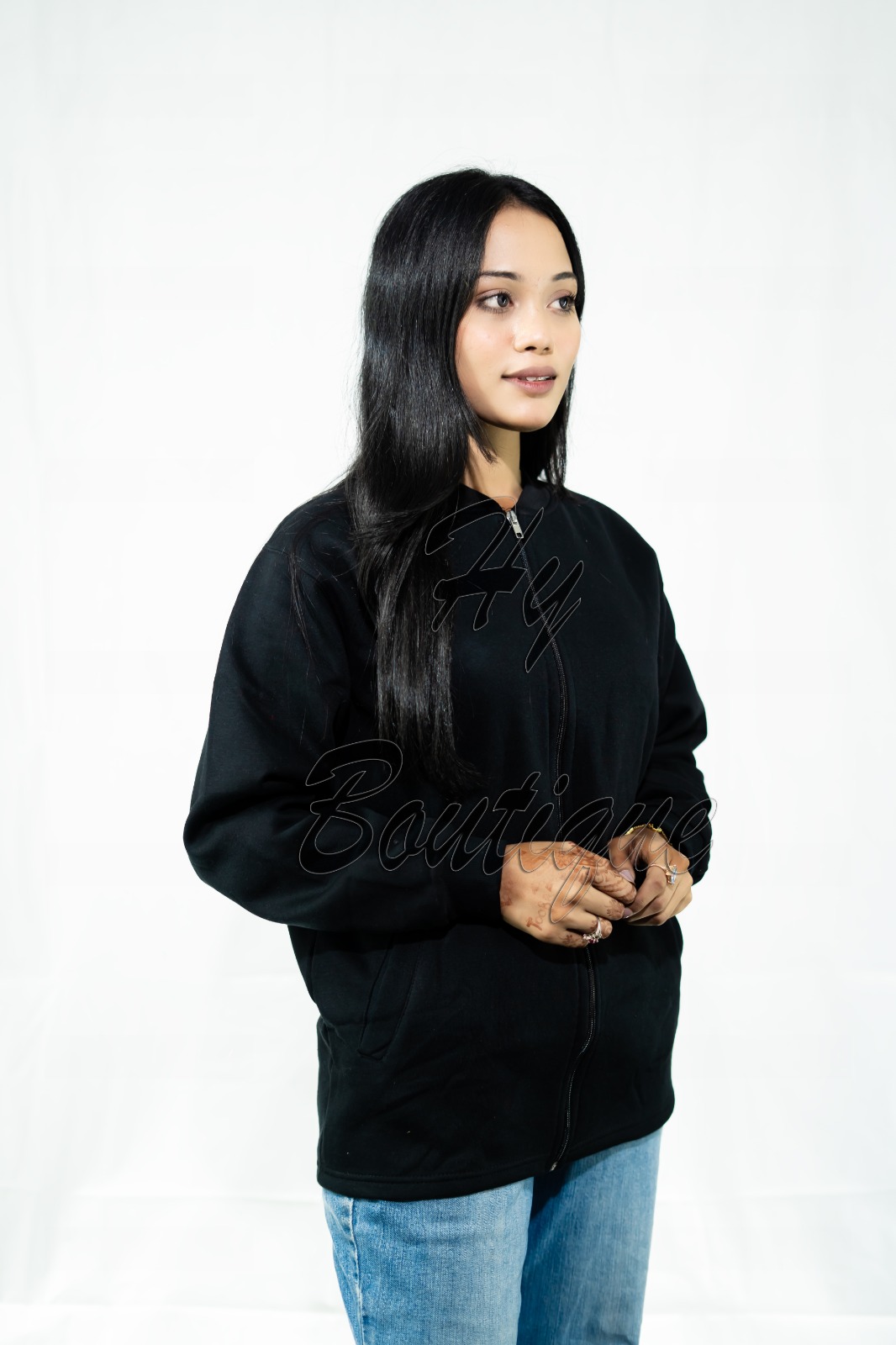 Best Quality Winter Wear Plain Fleece Black Jacket for Ladies & Girls | Soft, Warm & Stylish Winter Outfit - Image 2