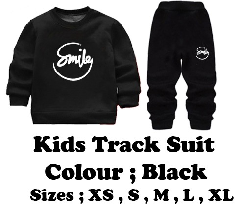 Kids SMILE Printed Stylish Black & Black Tracksuit Set - Image 4