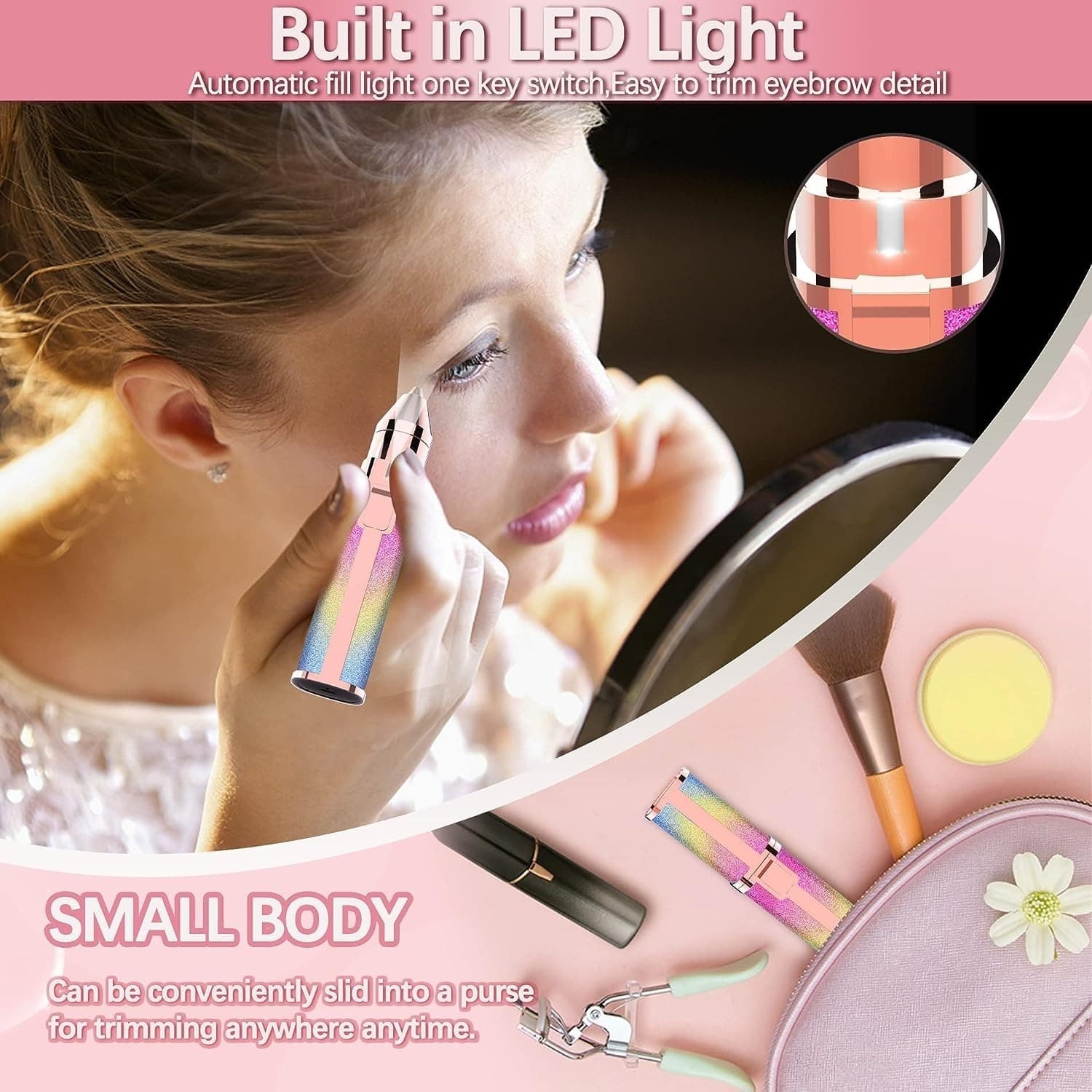 Portable Precision Electric Eyebrow Trimmer with Built-in LED Light Compact & Travel-Friendly Grooming Tool - Image 4