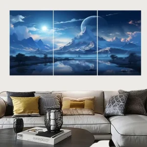 Set of 3 Surreal Landscape Wall Art Frames 8x11 MDF Wood with Adhesive Backing