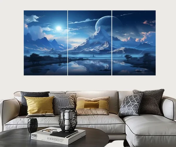 Set of 3 Surreal Landscape Wall Art Frames 8x11 MDF Wood with Adhesive Backing