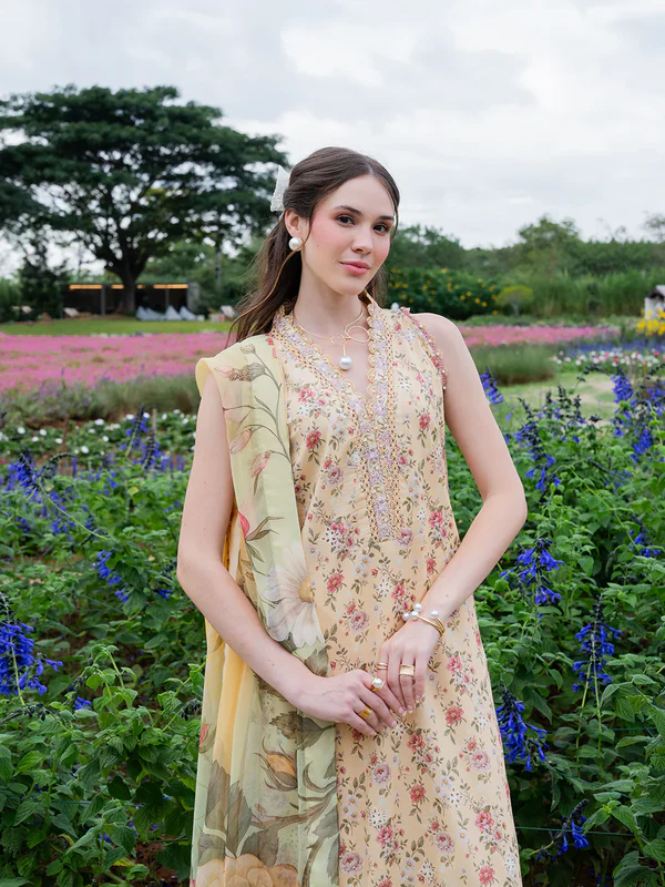 Izel Chikankari Embroidered Digital Printed Lawn 3 Piece Unstitched Suit - Image 2