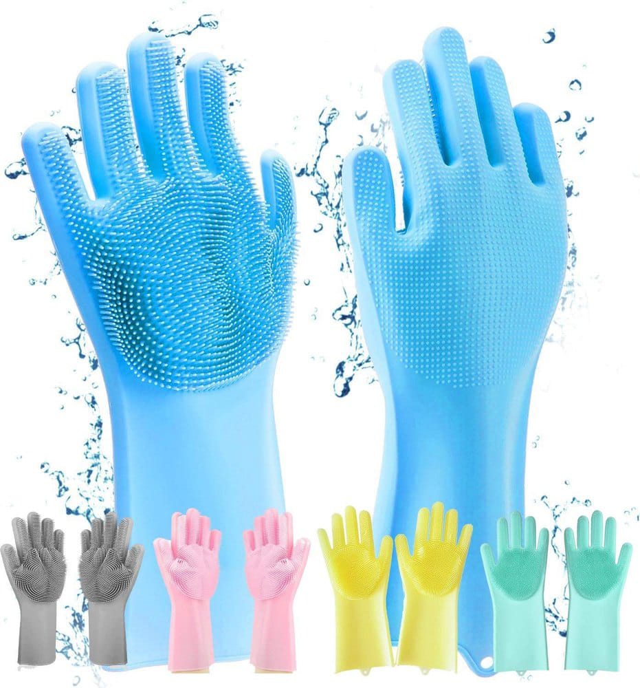 Magic Silicone Dish washing Gloves Reusable Rubber Cleaning Gloves with Built-In Scrubber for Kitchen & Household Use (Random color) - Image 2