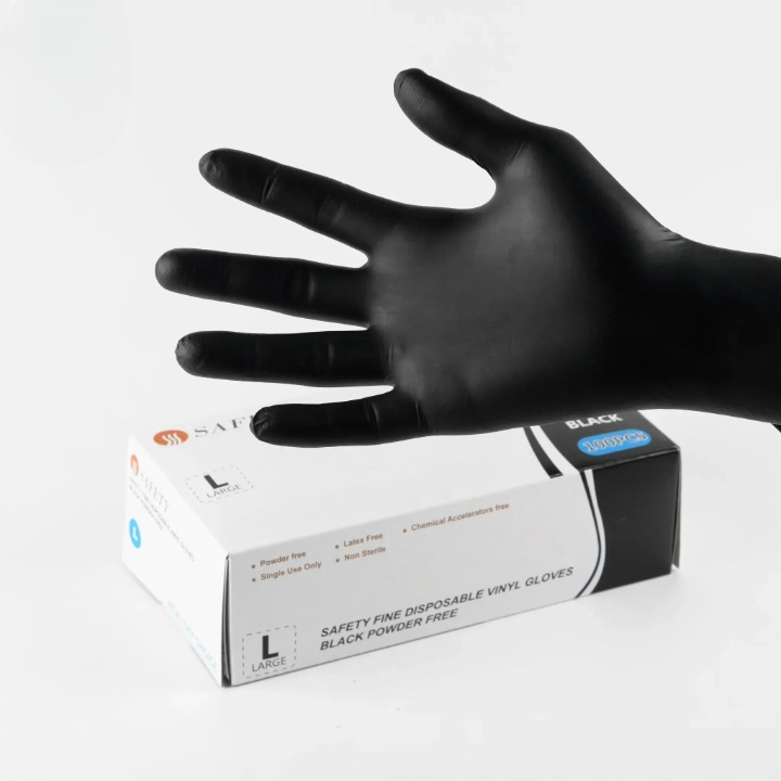 Safety Fine Black Nitrile Gloves  Powder-Free, Disposable  Box of 100 - Image 3
