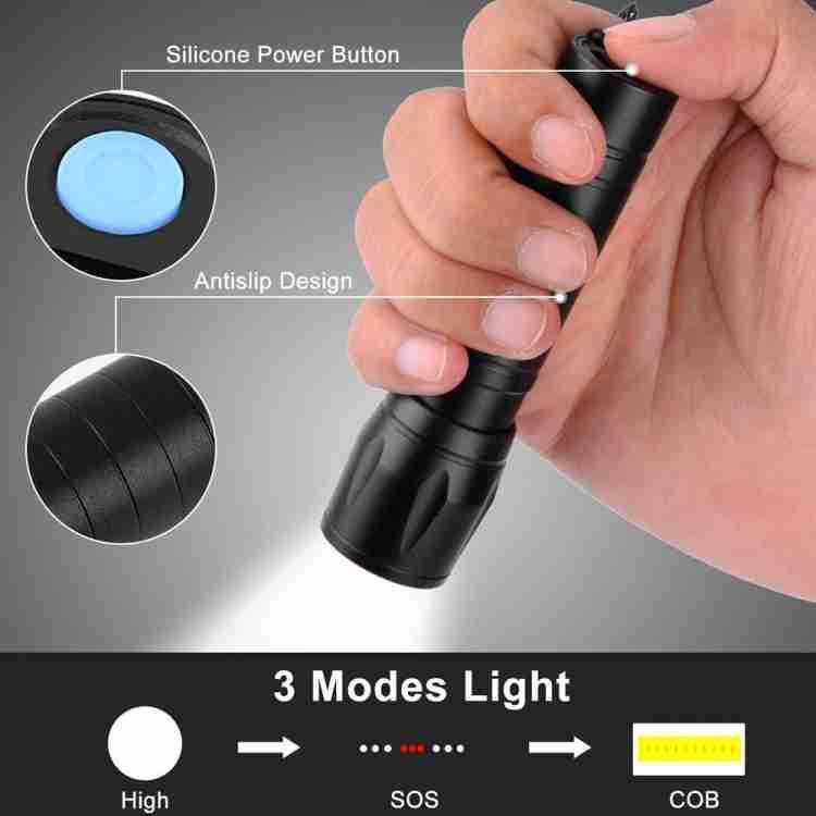 Portable LED Flashlight Mini Rechargeable Torch with Side Light | Plastic Body