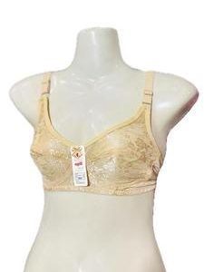 Beige Cotton Non-Padded Bra with Floral Print