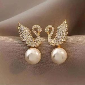 ZJE-911 Swan Pearl Earrings Elegant Korean Style Jewellery , Stylish Accessory for Women