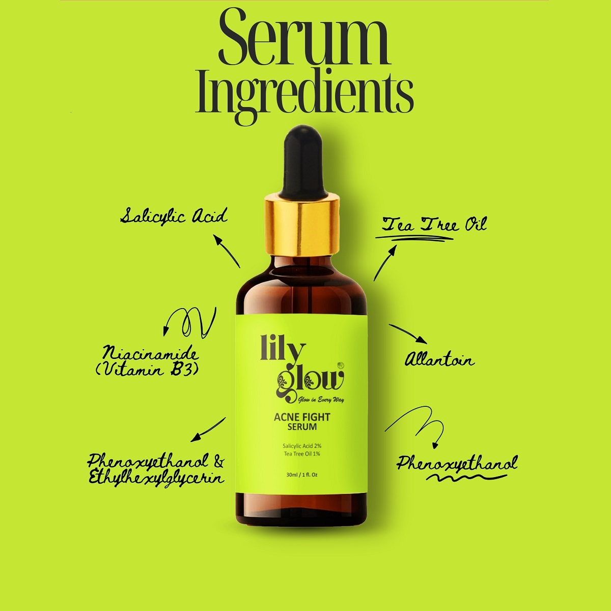 Lily Glow Acne Fight Serum For Oily & Dry Skin, Acne Marks, Pimples & Face Whitening (30ml) - Image 3
