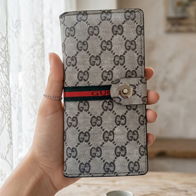 Gucci Long Wallet Premium Off White & Brown Designer Wallet - Image 2