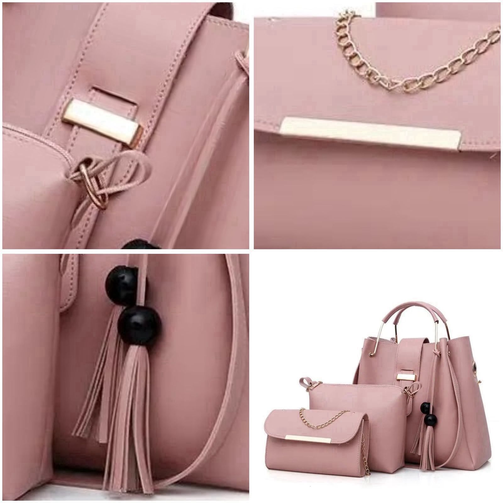 Elegant 3-Piece Womens Handbag Set Black Shoulder Bag, Crossbody & Clutch Purse