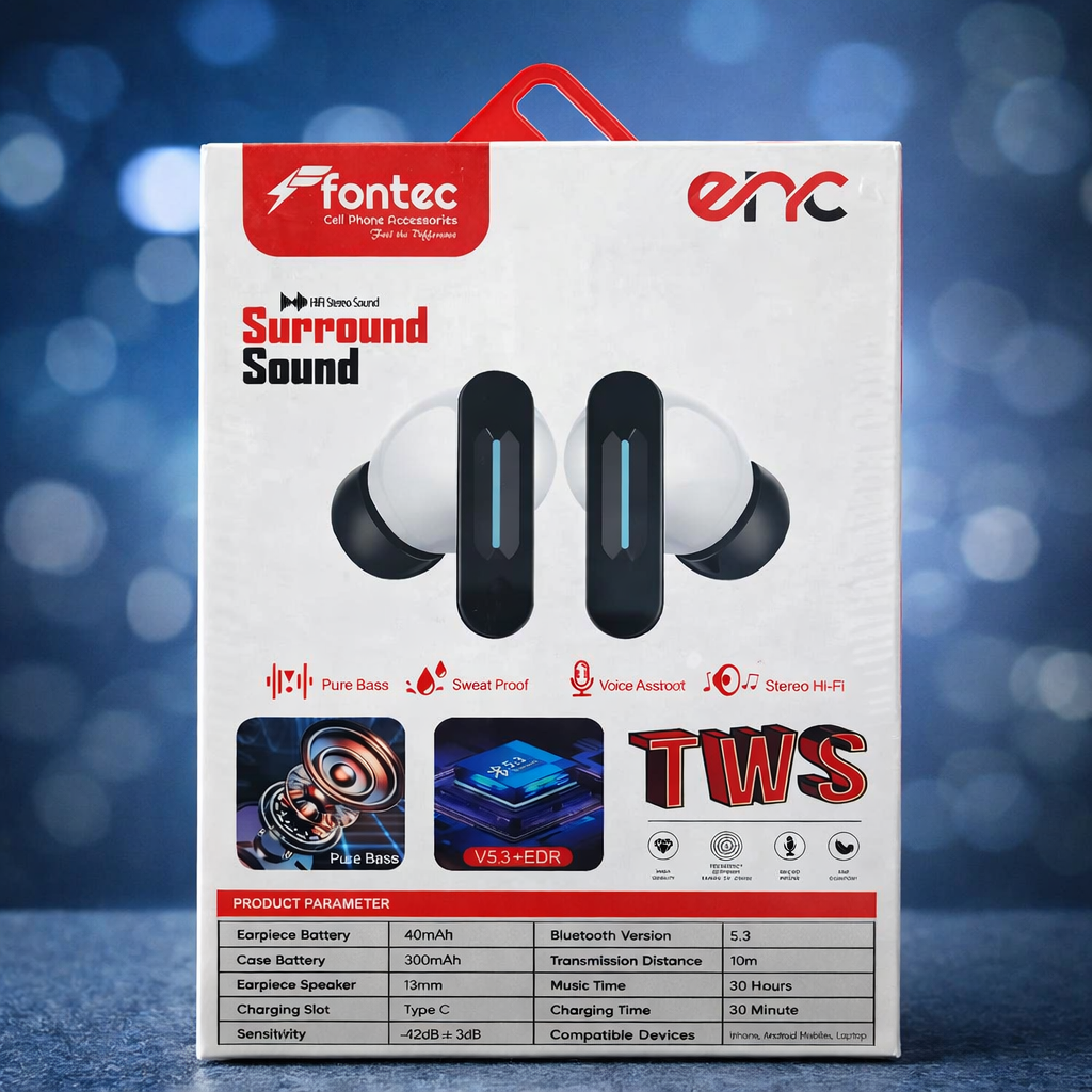 Fontec Winner True Wireless Earbuds Bluetooth 5.3 Gaming Airbuds with ENC Noise Reduction, RGB Light & Up to 30 Hours Playtime (White)