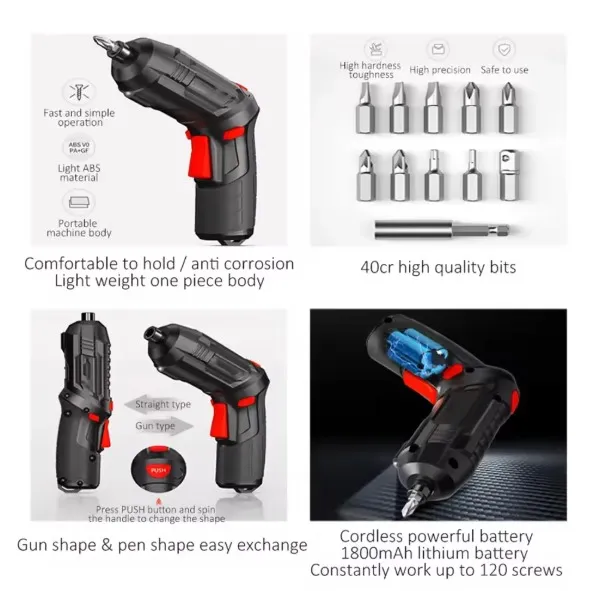 Portable Electric Screwdriver 47 in 1 Rotated 90 Degrees Rechargeable Screwdriver - Image 2