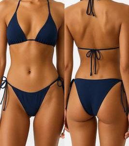 Blue Slim Fit Bikini Set for Pakistani Summer Wear
