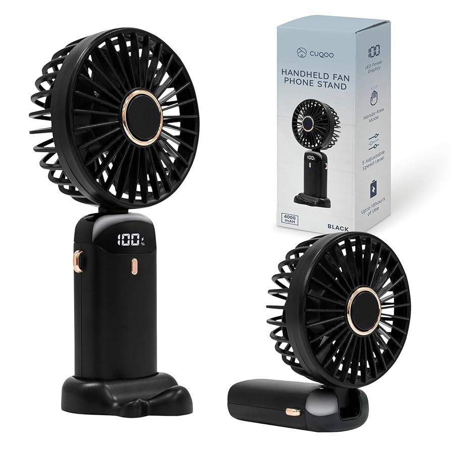 Digital Display Portable Mini Fan – 5-in-1 Multipurpose USB-C Rechargeable Handheld Fan - With Cable (Random Color) - Image 3