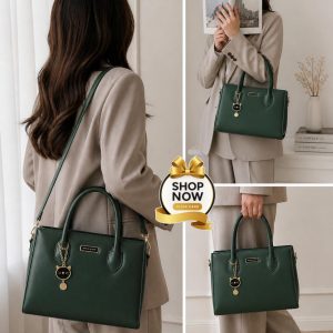 Charles And Keith 2 Zipper Bag Leatherette Handbag With Small Cat Charm And Detachable Shoulder Strap