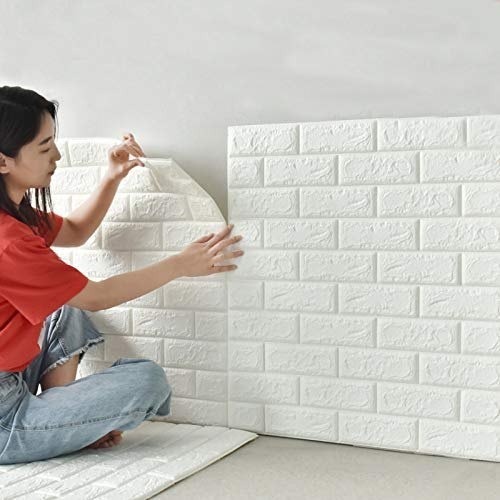 3D Wall Sticker White Brick Sheet Waterproof Self Adhesive Wallpaper For Bedroom, Living Room, And Home Décor Size (2x2.5FT)